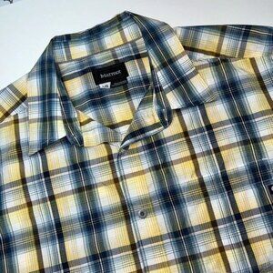 Marmot Plaid Short Sleeve Button Up Shirt Men’s L Yellow‎ Blue